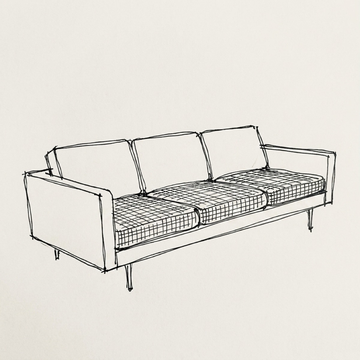 Pen sketch of an oak-frame sofa