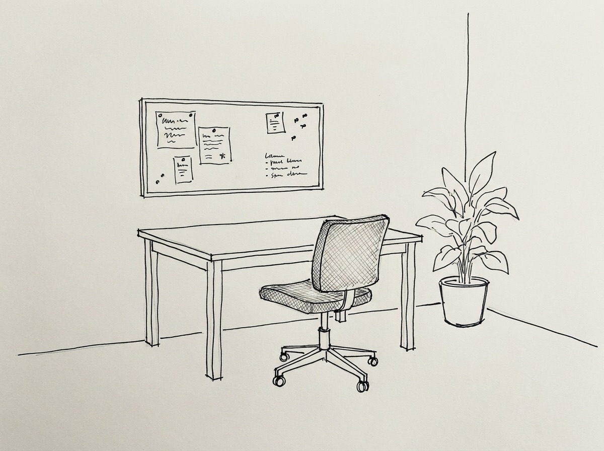 Pen sketch of a home study