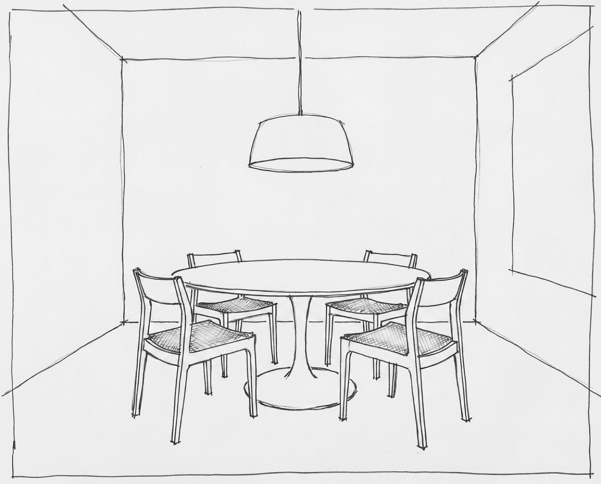 Pen sketch of a round dining table